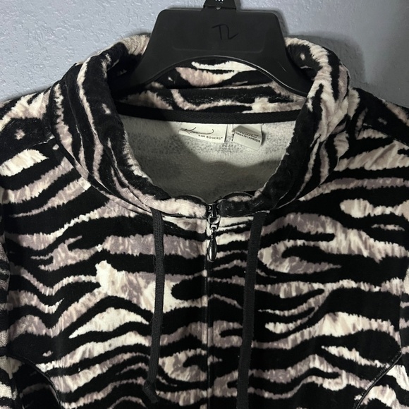 Kim Rogers Full Zip Jacket Womens Large Animal Print Soft Cozy Fleece Drawstring - Picture 3 of 7